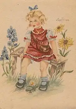 Mädchen mit Sonnenblumen Künstlerkarte Lupicina * ca. 1960