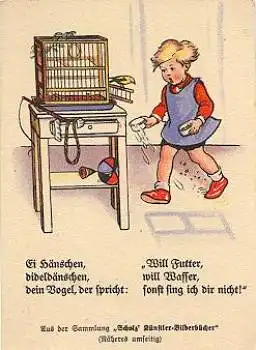 Kind füttert Vogel Kinderreime * ca. 1930