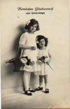 Kinder mit Rosen Geburtstagskarte o ca. 1920