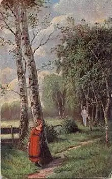 Liebespaar im Wald, Künstlerkarte o 20.9.1917