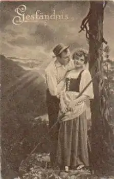 Paar im Wald, Rechen, Geständnis, gebr. ca. 1910