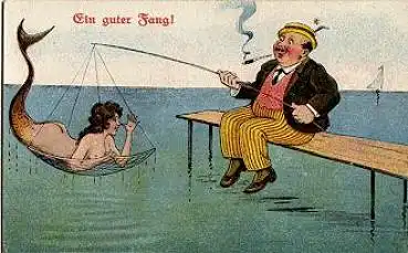 Angler fängt Nixe * ca. 1930