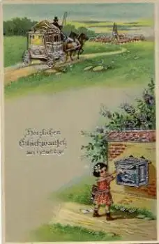 Post, Briefkasten, Kind, Pferdekutsche o 6.5.1918