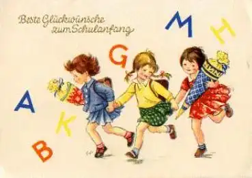 Schulanfang, Kinder mit Schultüten, gebr. ca. 1960