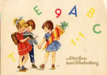 Schulanfang, Kinder mit Schultüten, gebr. ca. 1960