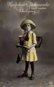 Mädchen mit Tafel, Schulanfang, Serienkarte Nr. 4509/3, gebr. ca. 1920