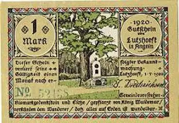 Luetzhoeft, Dänemark Städtenotgeld, Wert 1 Mark, 1920