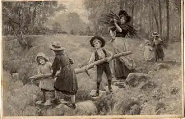 Kinder beim Holzsammeln Künstlerkarte Tarriant o 26.6.1911