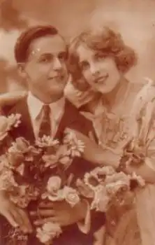 Ehepaar mit Blumen Serienkarte Nr. 2112 gebr. ca. 1939