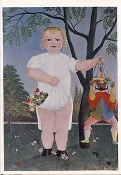 Puppenspieler Marionette Kind mit Kaspar Künstlerkarte Rousseau * ca. 1950