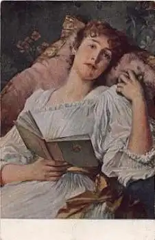 Künstlerkarte "der Neueste Roman" * ca. 1910