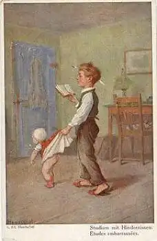 Hendschel Ad. "Studium mit Hindernissen" Künstlerkarte * ca. 1930