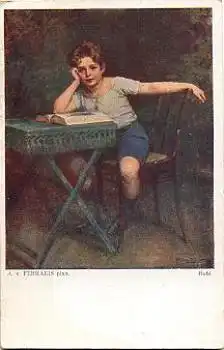 Junge mit Buch Künstlerkarte A. v. Ferraris gebr. 24.9.1917