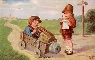 Kinder Autofalle Humor Künstlerkarte WF. o 21.5.1930