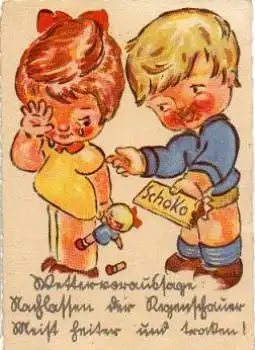 Kinder Puppen mit Schokolade  *ca.1950