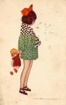 Mädchen mit Puppe Künstlerkarte Nanni o 1923