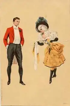 Mode Mann im Frack, Frau im Kleid Künstlerkarte * ca. 1900