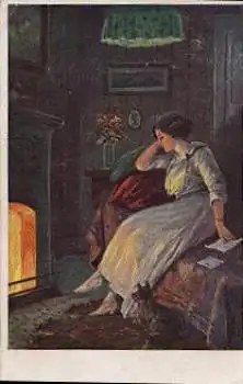 Frau sitzend auf Couch Künstlerkarte Serie 4224/4 o ca. 1910