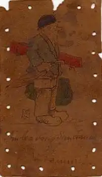 Lederkarte sehr selten Mann mit Regenschirm * ca. 1900