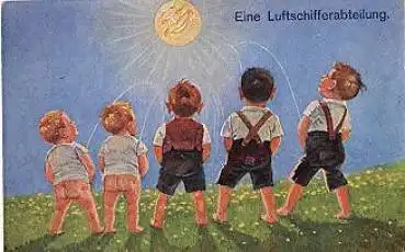 Kinder "Eine Luftschifferabteilung" Jungen beim Pinkeln, * ca. 1910