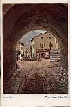 Deutscher Schul-Verein Künstlerkarte Anton Amon "Vor dem Stadttor" Nr. 1024, * ca. 1920