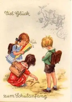 Kinder mit Schultüte zum Schulanfang, gebr. ca. 1950