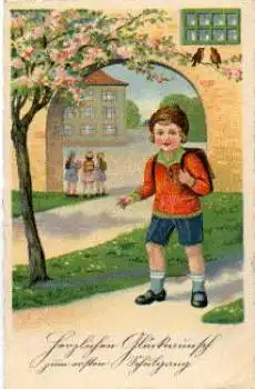 Kinder mit Schulranzen, Schulanfang, * ca. 1930