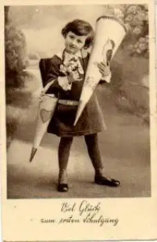 Schulbeginn Mädchen mit Zuckertüten gebr. 1935
