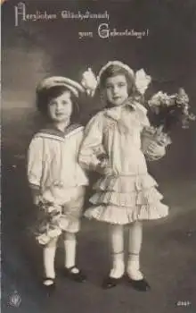 Kinder imt Blumen Nr. 2067 Geburtstagskarte gebr. ca. 1920