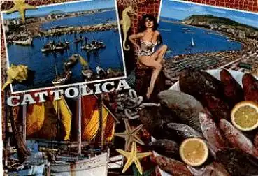 Pin-Up Frau im Bikini Fische o 1970