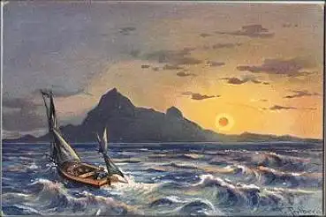 Perlbera F.  Künstlerkarte "Sonnenuntergang" * ca. 1900