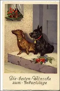Dackel und Schnauzer Hund Künstlerkarte gebr. 26.4.1937
