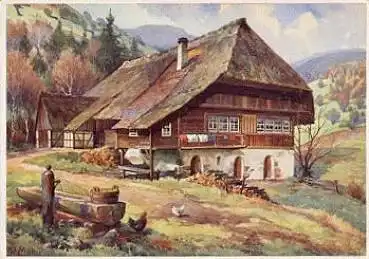Merker Künstlerkarte "Bauernhaus" * ca. 1940