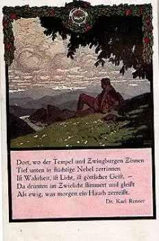 Zwingburgen Zinnen Künstlerkarte Dr. Karl Renner, * ca. 1910