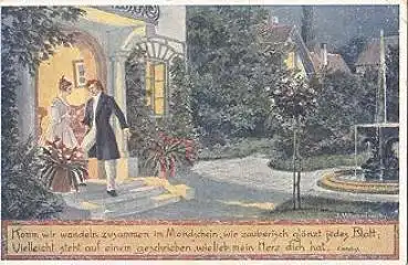 Wischniewsky Künstlerkarte "Wandeln im Mondschein" gebr. 1920