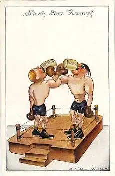 Boxen Humor Künstlerkarte Müller-Schulte *ca.1950