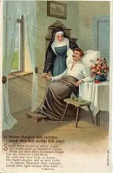 Nonne "Menschen verlassen, Gott nicht" Prägekarte* ca. 1900