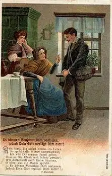 Menschen verlassen Gott nicht Alte Frau, Prägekarte * ca. 1900
