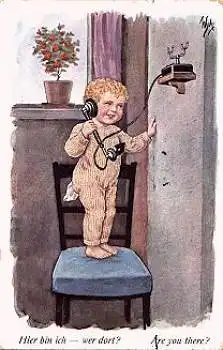 Telefon Junge telefoniert Künstlerkarte W. Sch. o 27.1.1913
