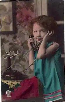 Telefon Mädchen mit Hörer Serie Nr. 1964 gebr. ca. 1920