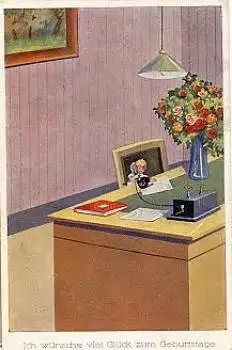 Humor kleines Kind mit Telefonhörer  gebr. ca. 1920
