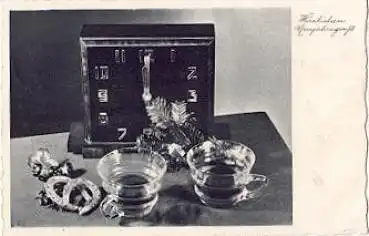 Tischuhr Hufeisen Pilzen Neujahrsgrüsse o 30.12.1939