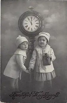 Uhren Kinder Neujahrskarte, o 31.12.1921