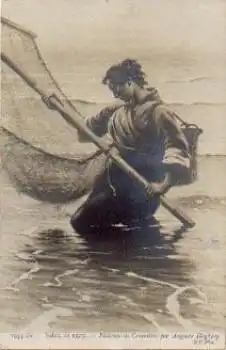 Angeln Frau mit Netz, Lachsfang * ca. 1910