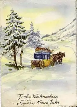 Pferdeschlitten im Winter Künstlerkarte o 24.12.1958