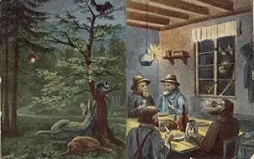 Die Bremer Stadtmusikanten Märchen Mondscheinkarte * ca. 1930