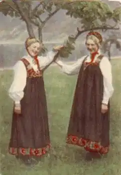 Hallingdalsbunad Frauen in Tracht Norwegen gebr. 29.6.1923