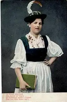 Trachten Frau mit Gesangbuch und Federhut *ca. 1900