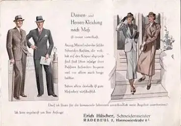 Herren- und Damenmode Schneidermeister Erich Hilscher Werbekarte * ca. 1950