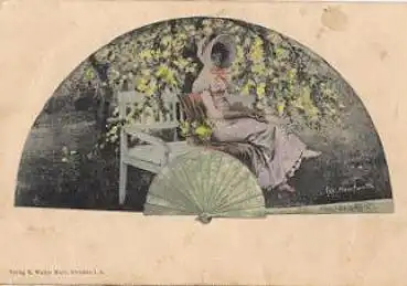 Frau auf Bank Künstlerkarte Osk. herrfurth, * ca. 1900